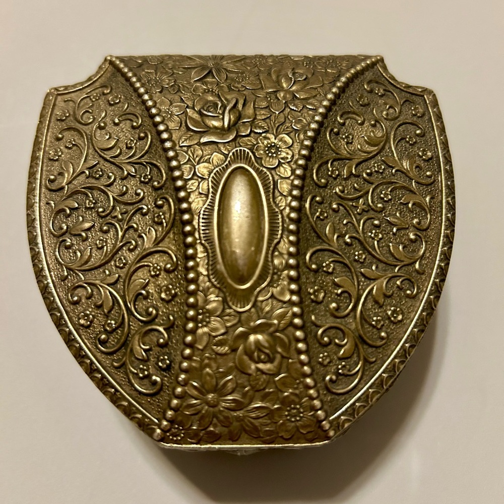 Vintage Embossed Metal Trinket Jewelry Box Lined Hinged Made in Japan